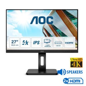 Used Monitor U27P2 IPS/AOC/27``Ultra HD 4k/3840x2160/Wide/Black/w/Speakers/DP & 2xHDMI & USB 3.0 HUB